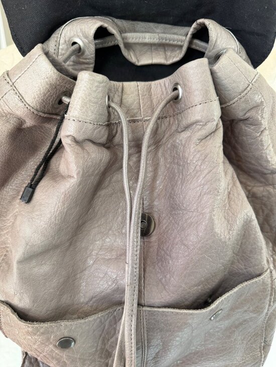 Day & Mood Leather Backpack Braided Flap Snap Drawstring Pockets Gray Bohemian